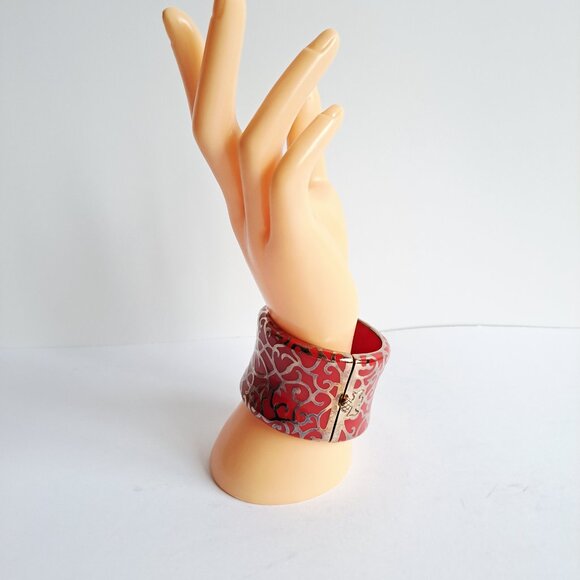 New Angelique De Paris 925 Gold Platted Red Clasp Wide Bracelet - Picture 14 of 16